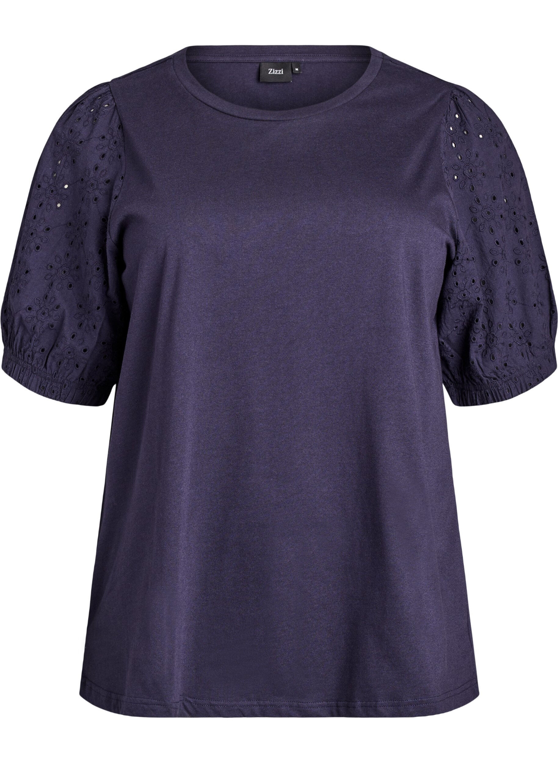 Zizzi T-shirt avec des manches en broderie anglaise, Bleu, Packshot image number 0