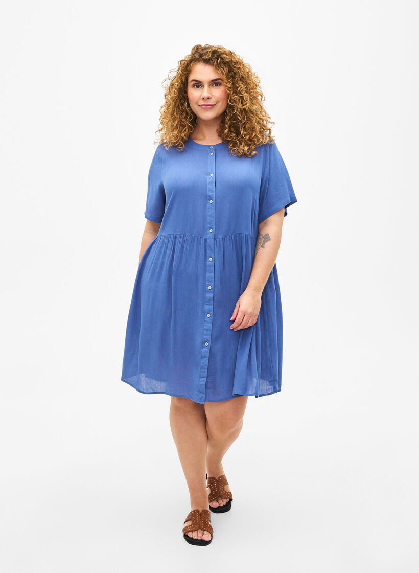 Robe à manches courtes en viscose avec forme en A, Moonlight Blue, Model image number 2