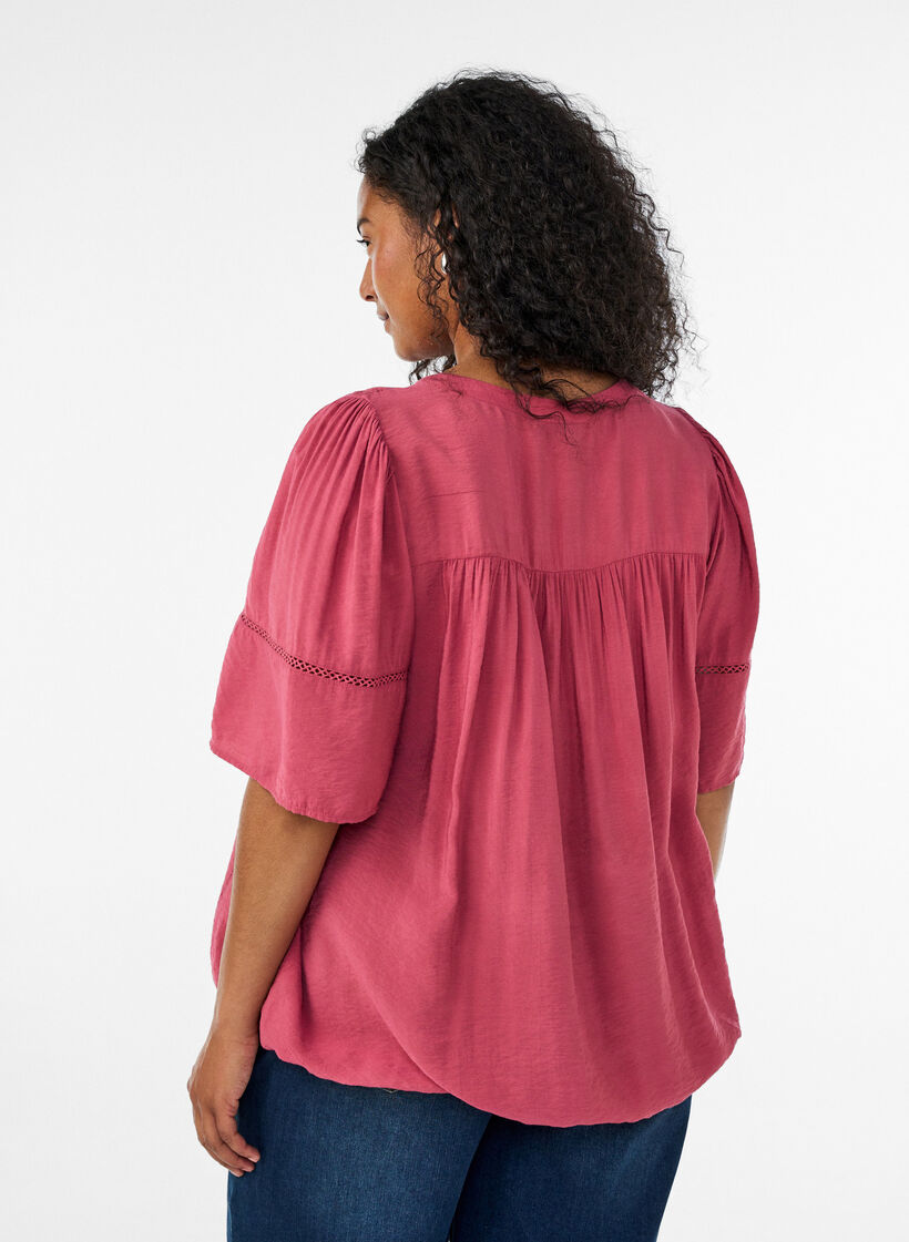 Blouse en viscose avec nervures et effet ballon, Rose, Model image number 2