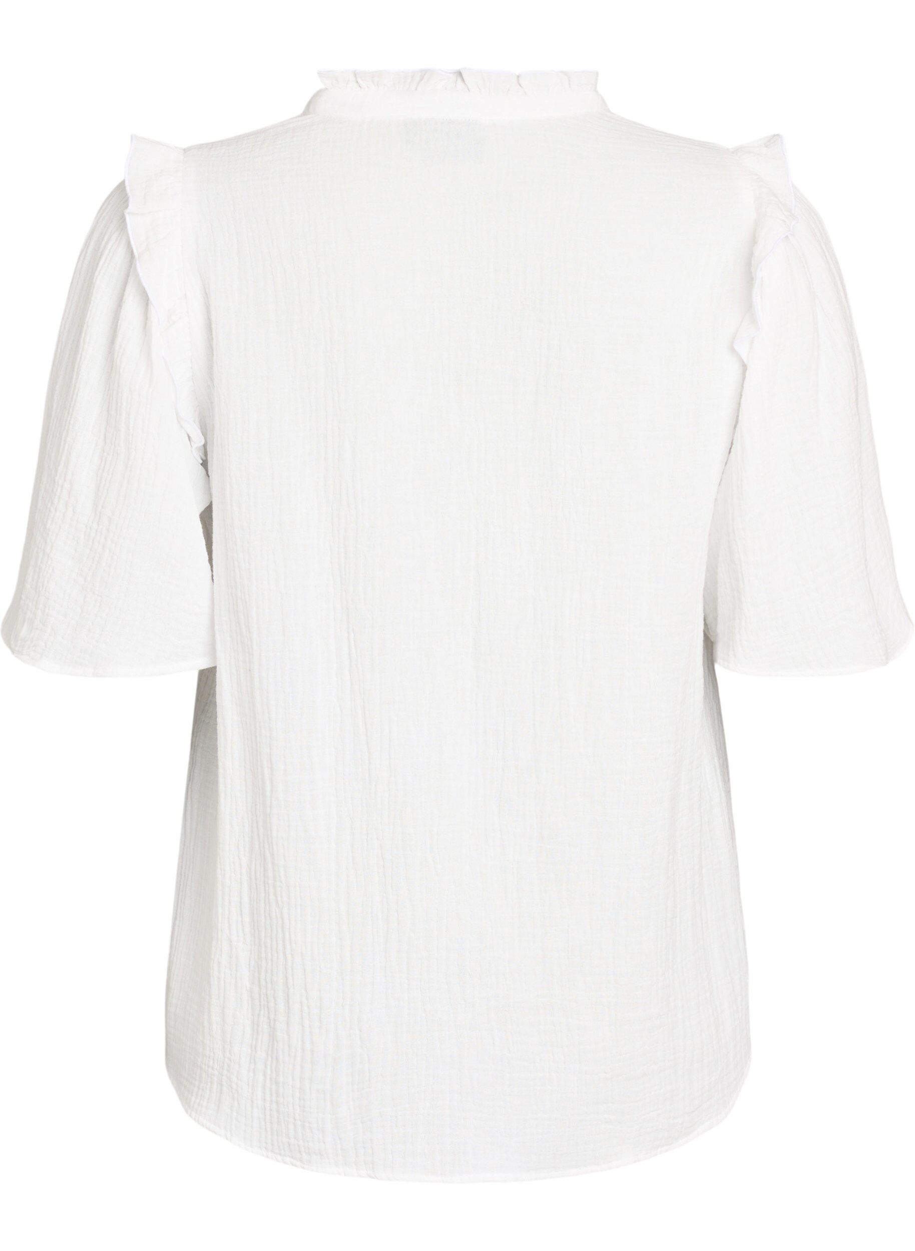 Zizzi Blouse en mousseline de coton avec broderie anglaise et manches 1/2, Blanc, Packshot image number 1