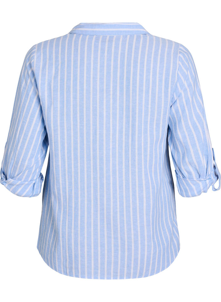 Chemise en lin et viscose avec manches 3/4, Bleu Clair, Packshot image number 1