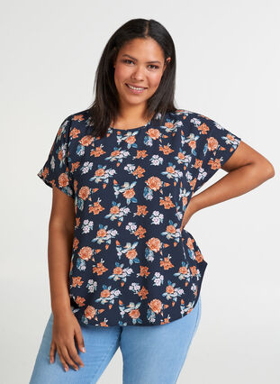 Blouse, Blue w. flowers , Model image number 0