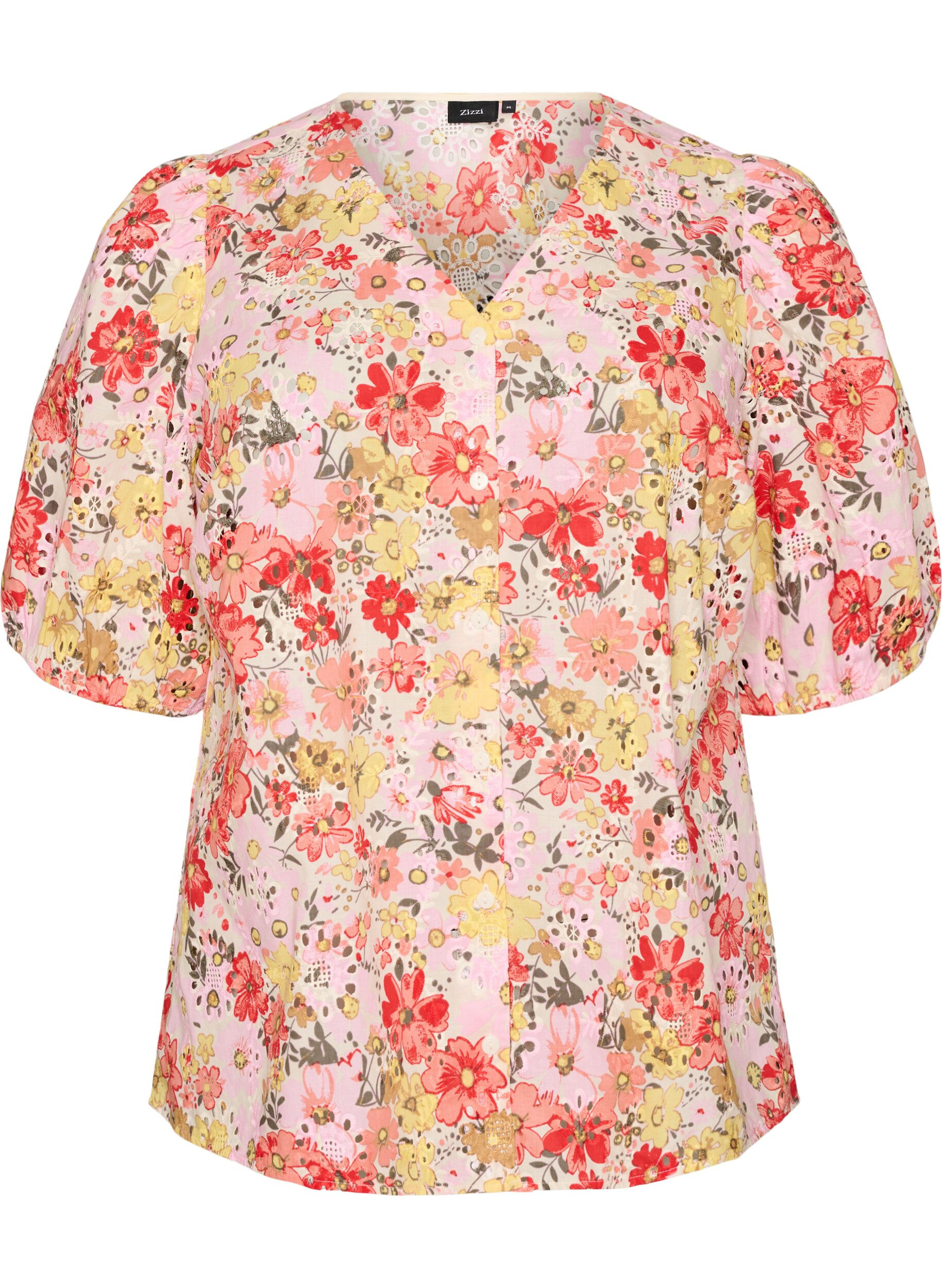 ZizziBlouse florale avec broderie ajour&eacute;e et col V, Rose, Packshot image number 0