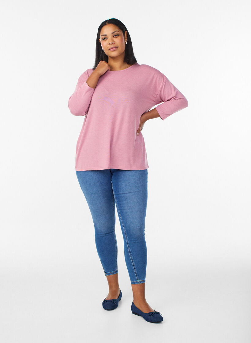 Blouse en jersey avec manches 3/4, Rose poudr&eacute;e, Model image number 1