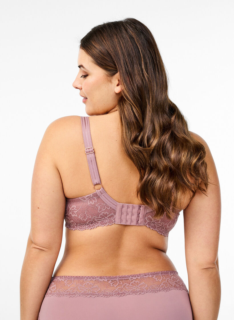 Soutien-gorge couvrant avec maillage en dentelle, Rose, Model image number 1