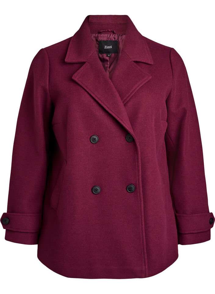 Manteau court &agrave; boutonnage crois&eacute;, Bordeaux fonc&eacute;, Packshot image number 0