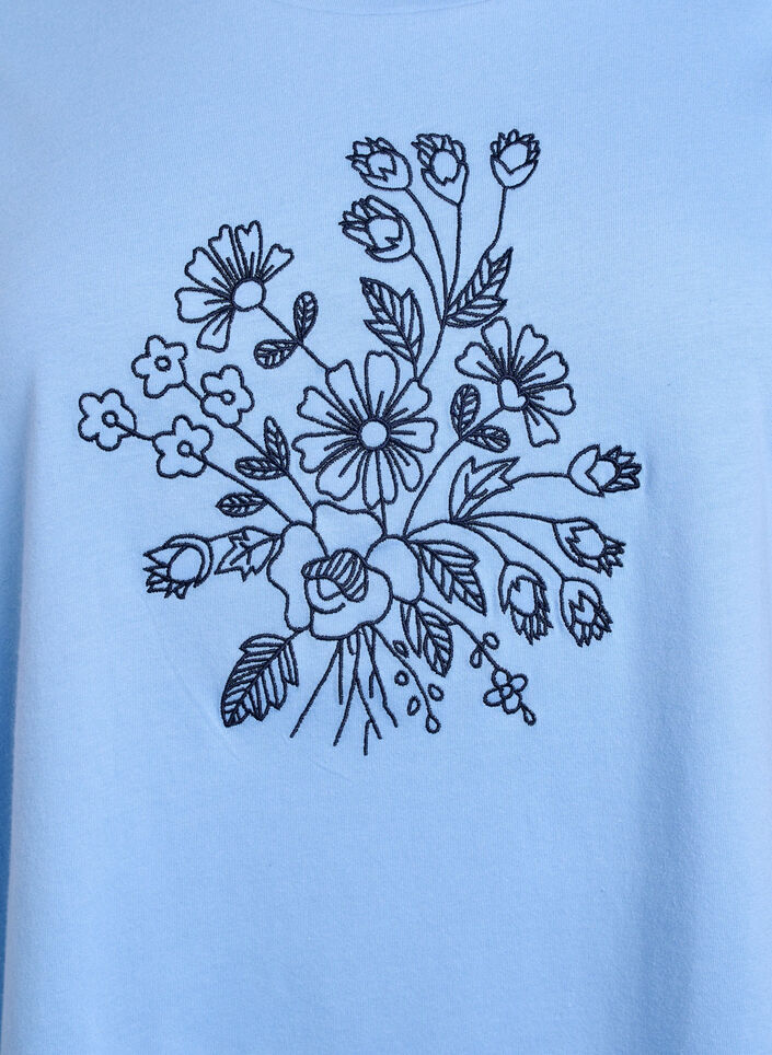 T-shirt en coton biologique avec broderie florale, Della R. Blue w. EMB, Packshot image number 2