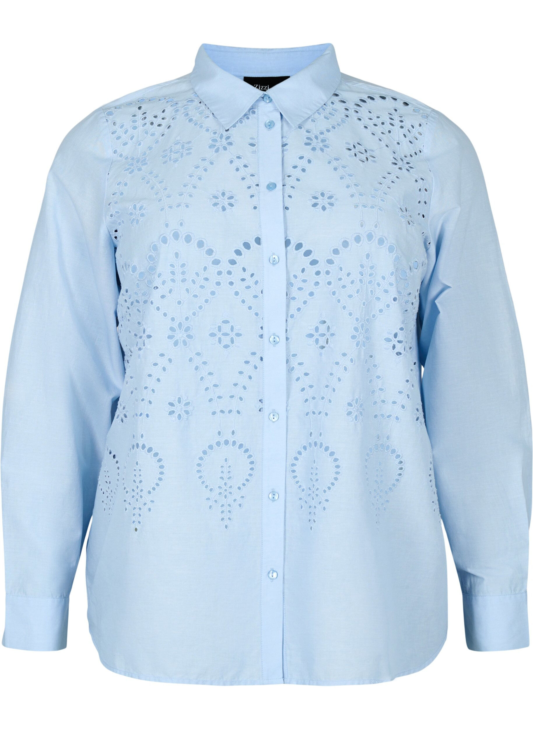 Zizzi Chemise en coton avec broderie anglaise, Chambray Blue, Packshot image number 0
