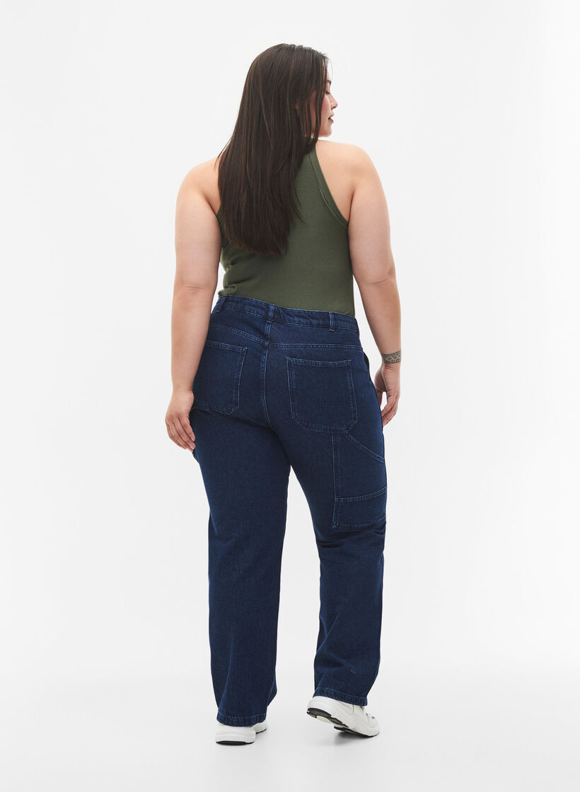 Jeans Cargo Ajusté Droit, Dark blue, Model image number 1
