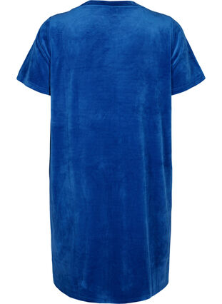 Robe en velours à manches courtes avec encolure ronde.	, Monaco Blue, Packshot image number 1