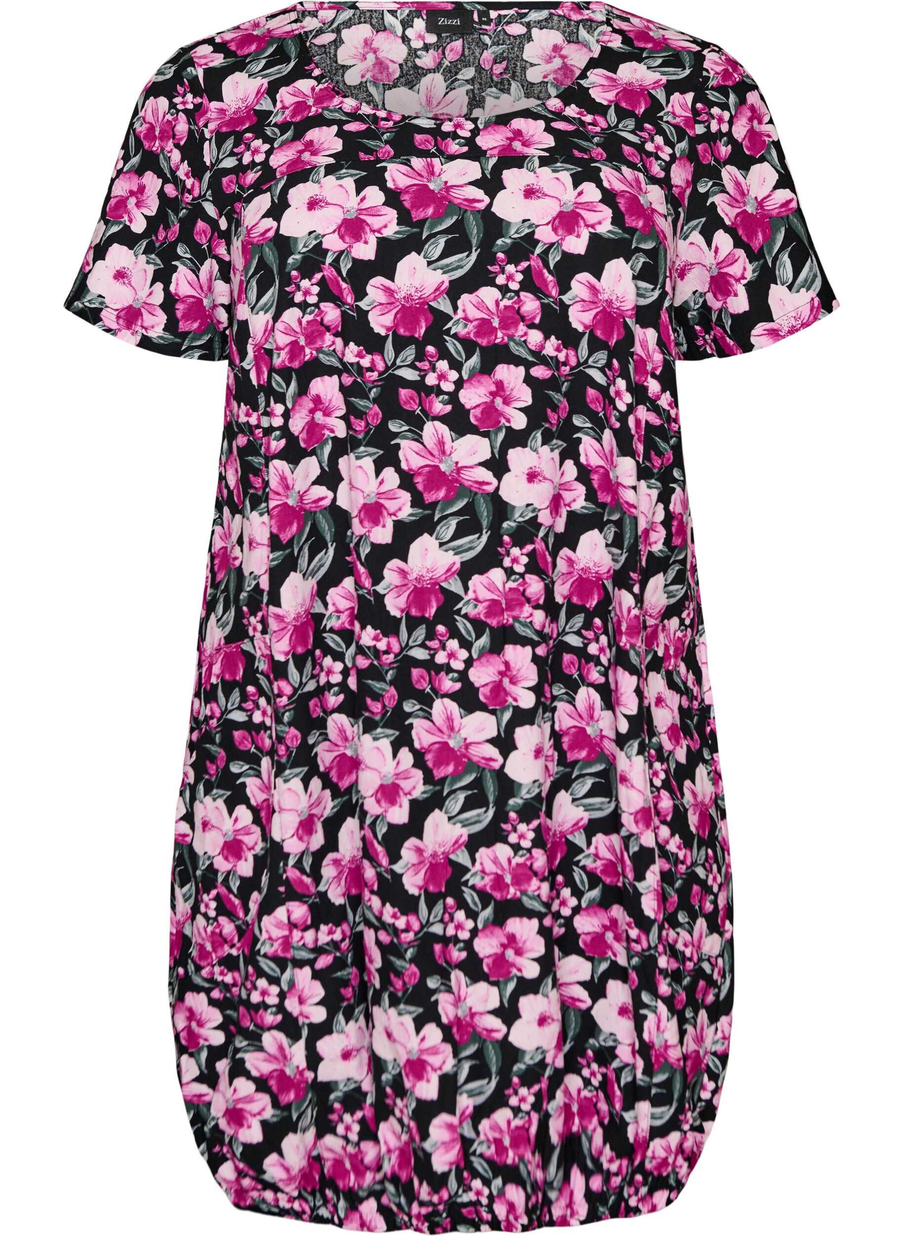 ZizziRobe en coton &agrave; manches courtes avec imprim&eacute;, Noir, Packshot image number 0