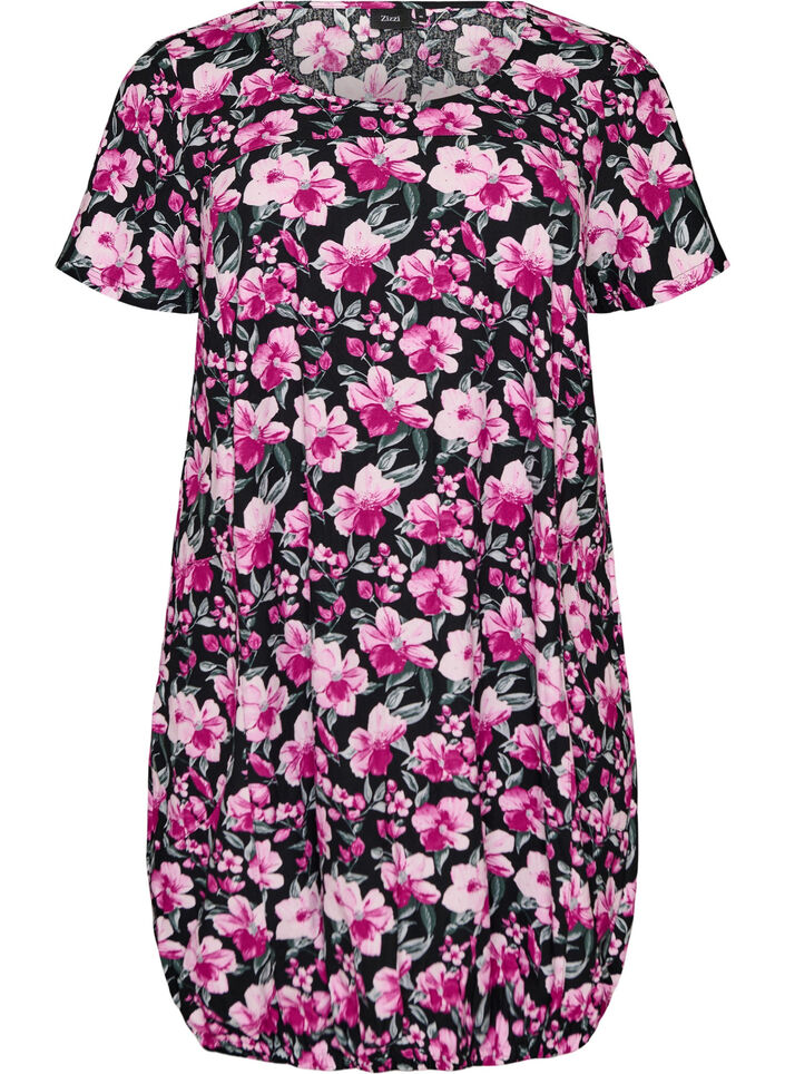 Robe en coton &agrave; manches courtes avec imprim&eacute;, Noir, Packshot image number 0