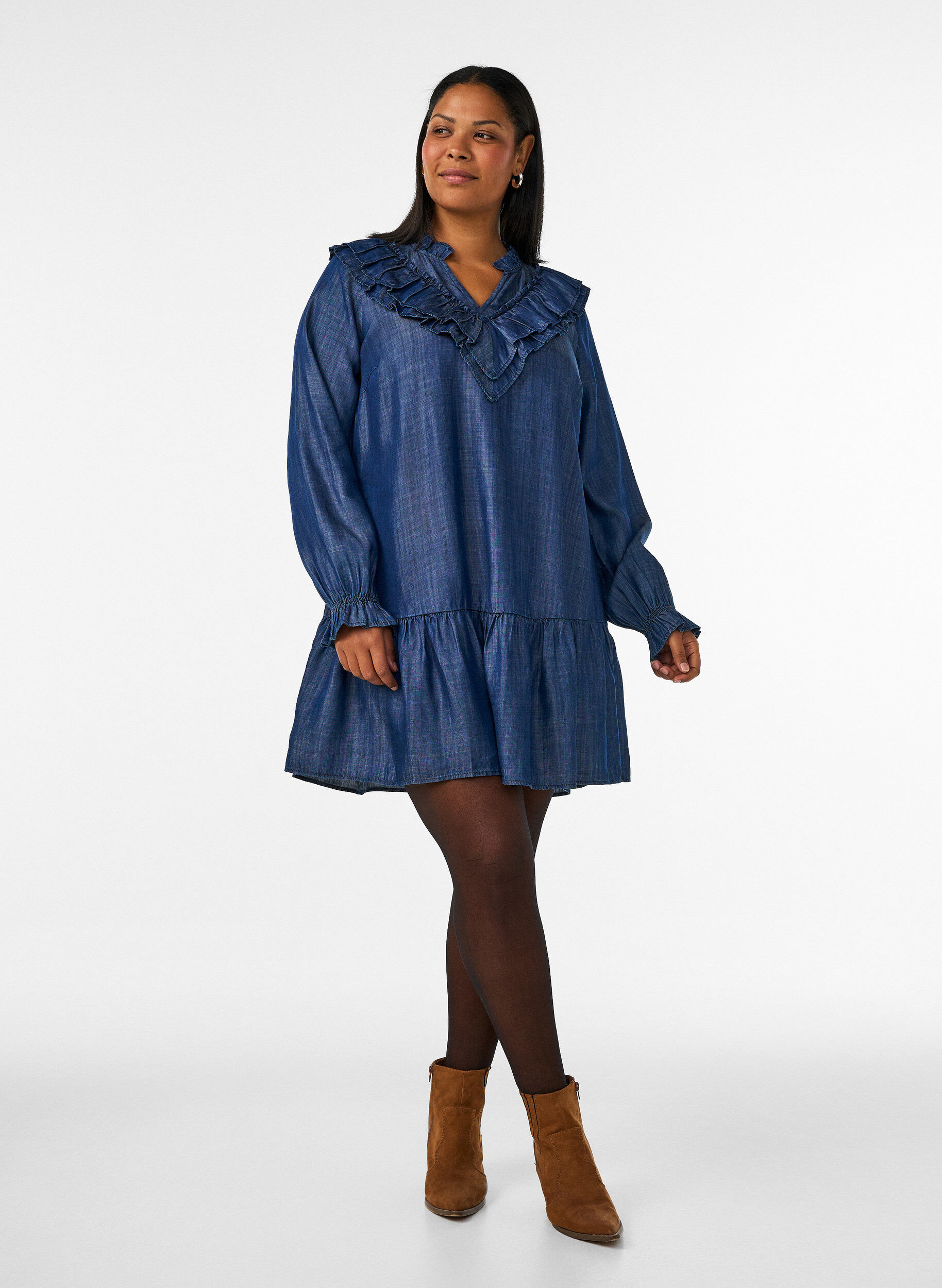 ZizziRobe courte effet denim &agrave; volants, Bleu, Model image number 1