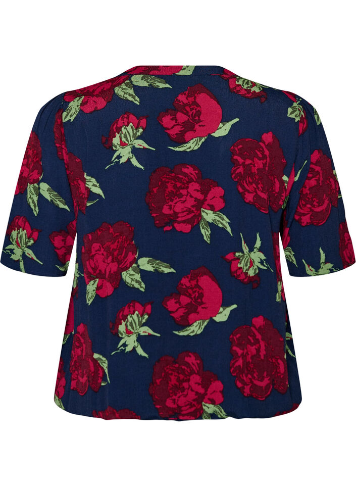 Blouse en viscose avec imprim&eacute; floral et coupe ballon, Bleu, Packshot image number 1