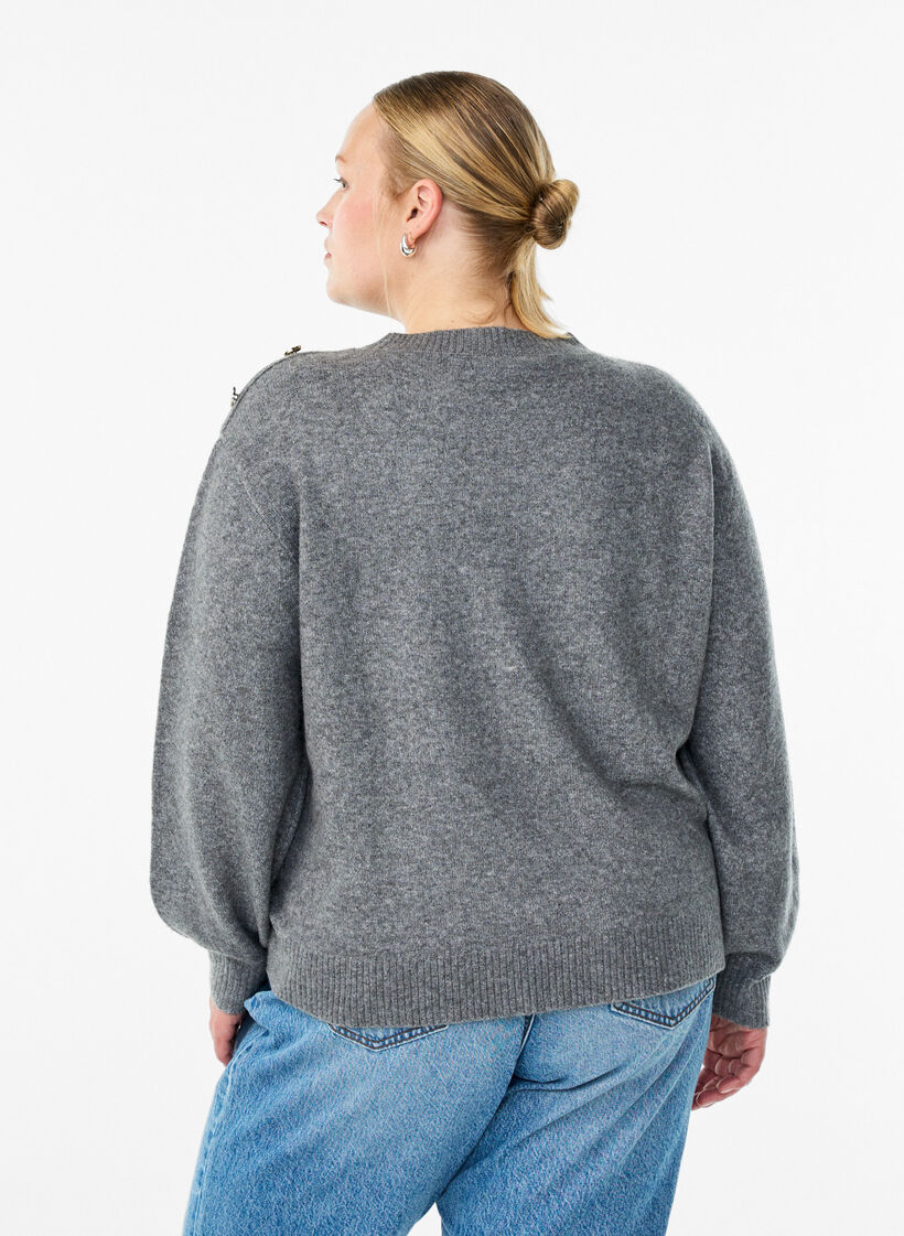 Chemisier en maille avec boutons d&eacute;coratifs, Gris, Model image number 2
