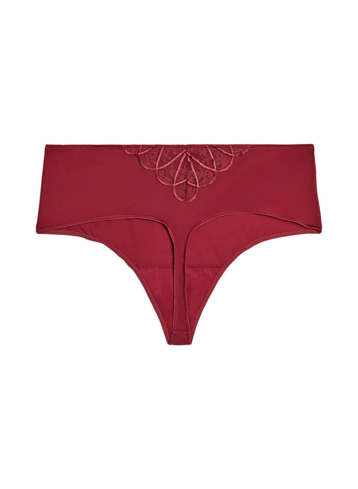 String hipster en microfibre avec d&eacute;tails en dentelle, Bordeaux fonc&eacute;, Packshot image number 1