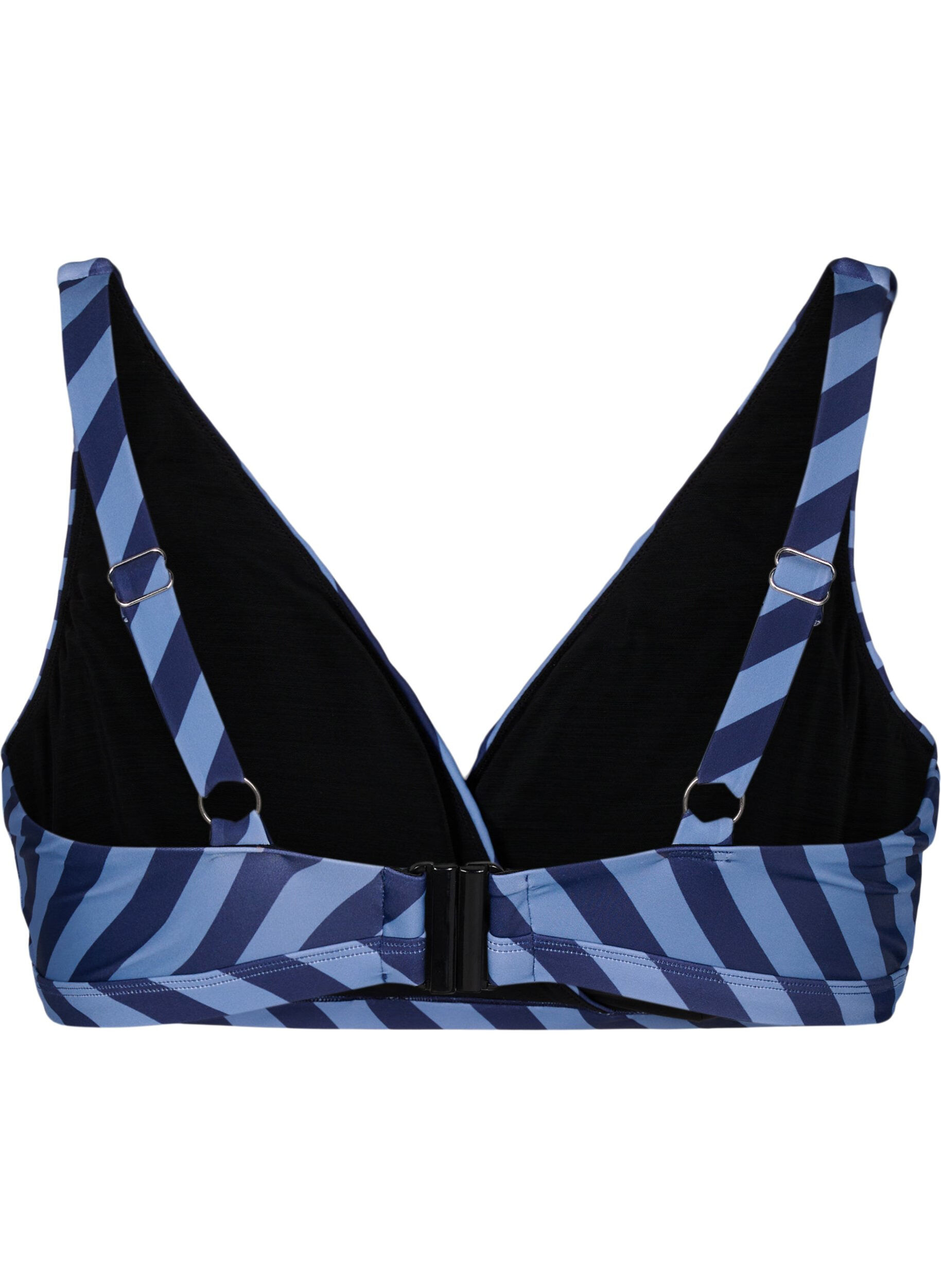 Zizzi Haut de bikini triangle avec rayures et d&eacute;tails drap&eacute;s, Bleu, Packshot image number 1