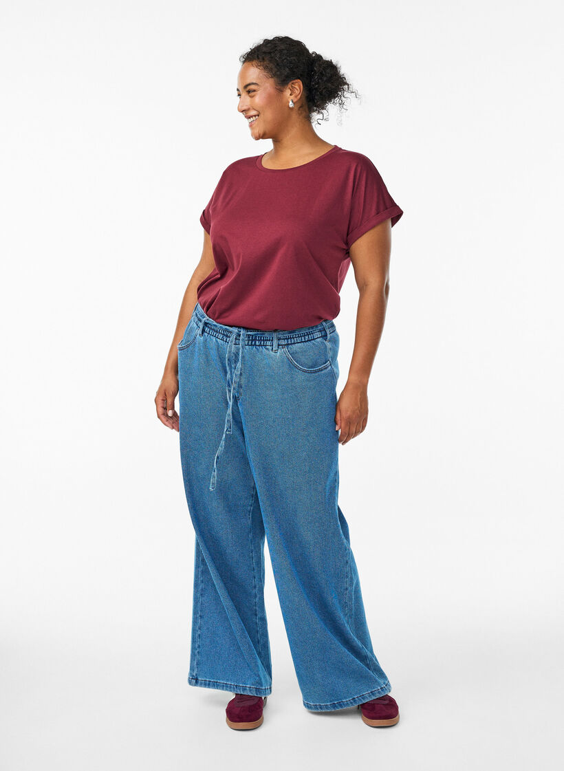 T-shirt à manches courtes en coton mélangé, Bordeaux foncé, Model image number 1