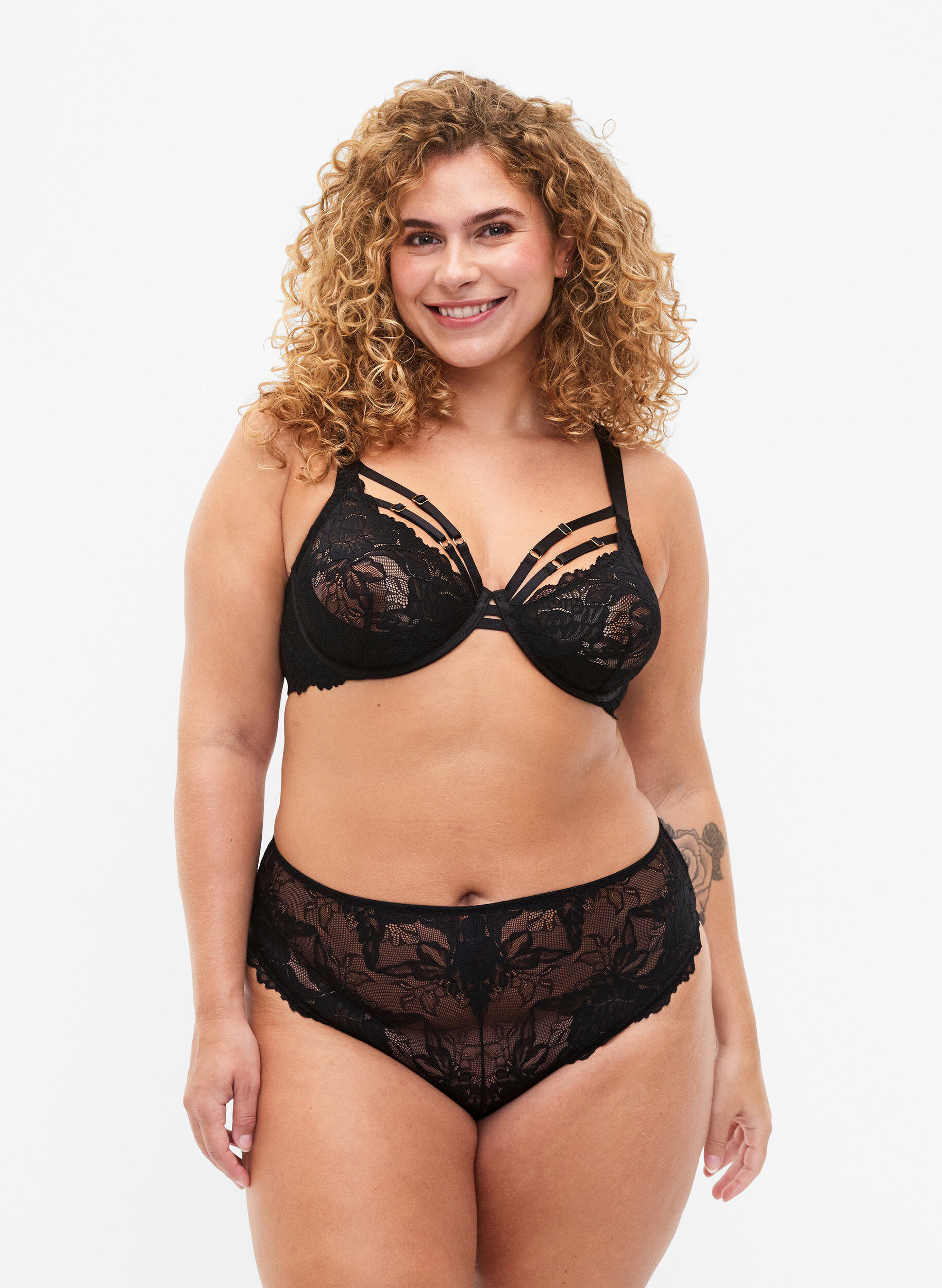 Zizzi 2-pack culottes tai en dentelle taille normale, Black, Model image number 0