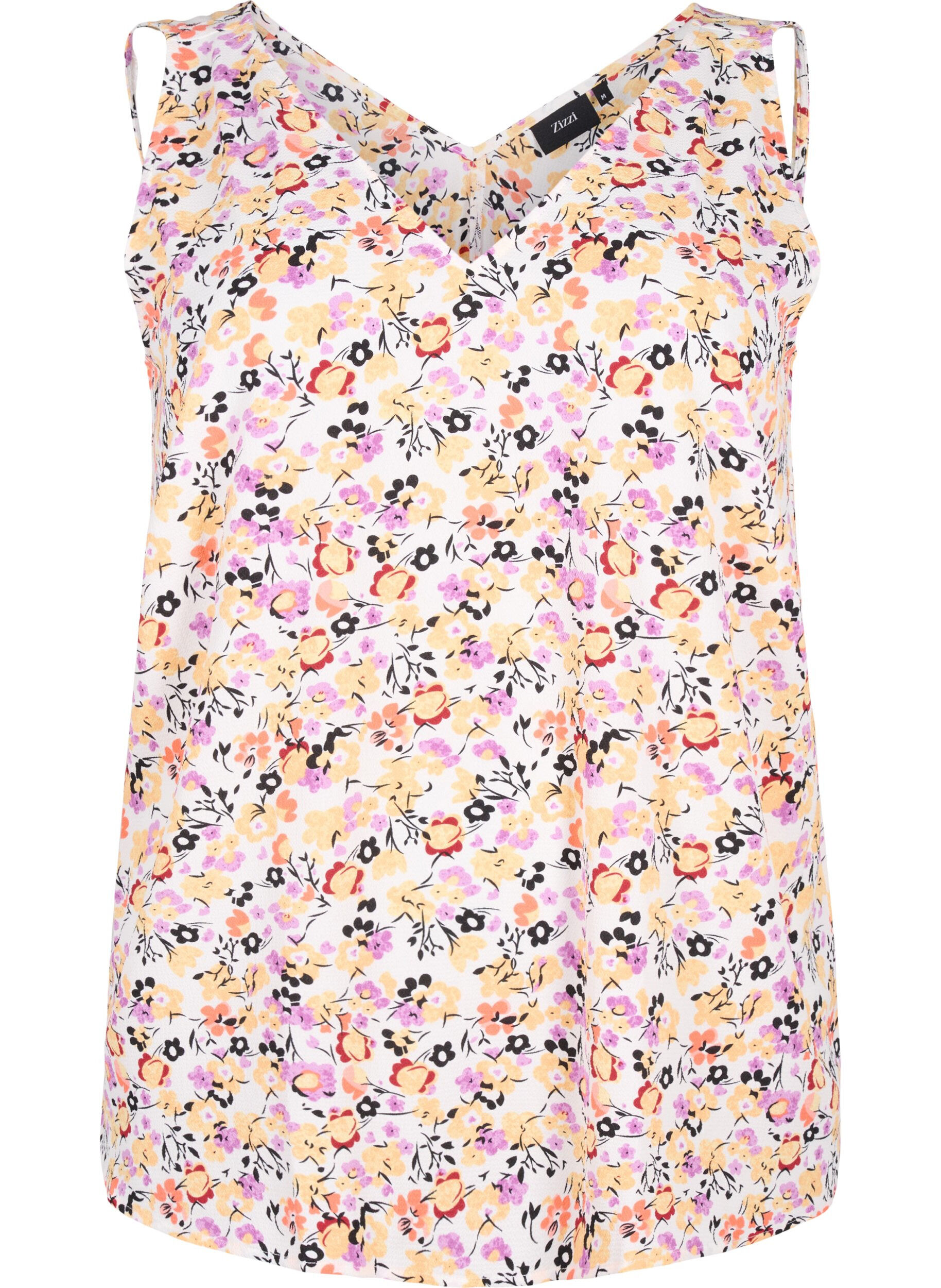 Zizzi Top floral avec col en V, Off White Flower AOP, Packshot image number 0