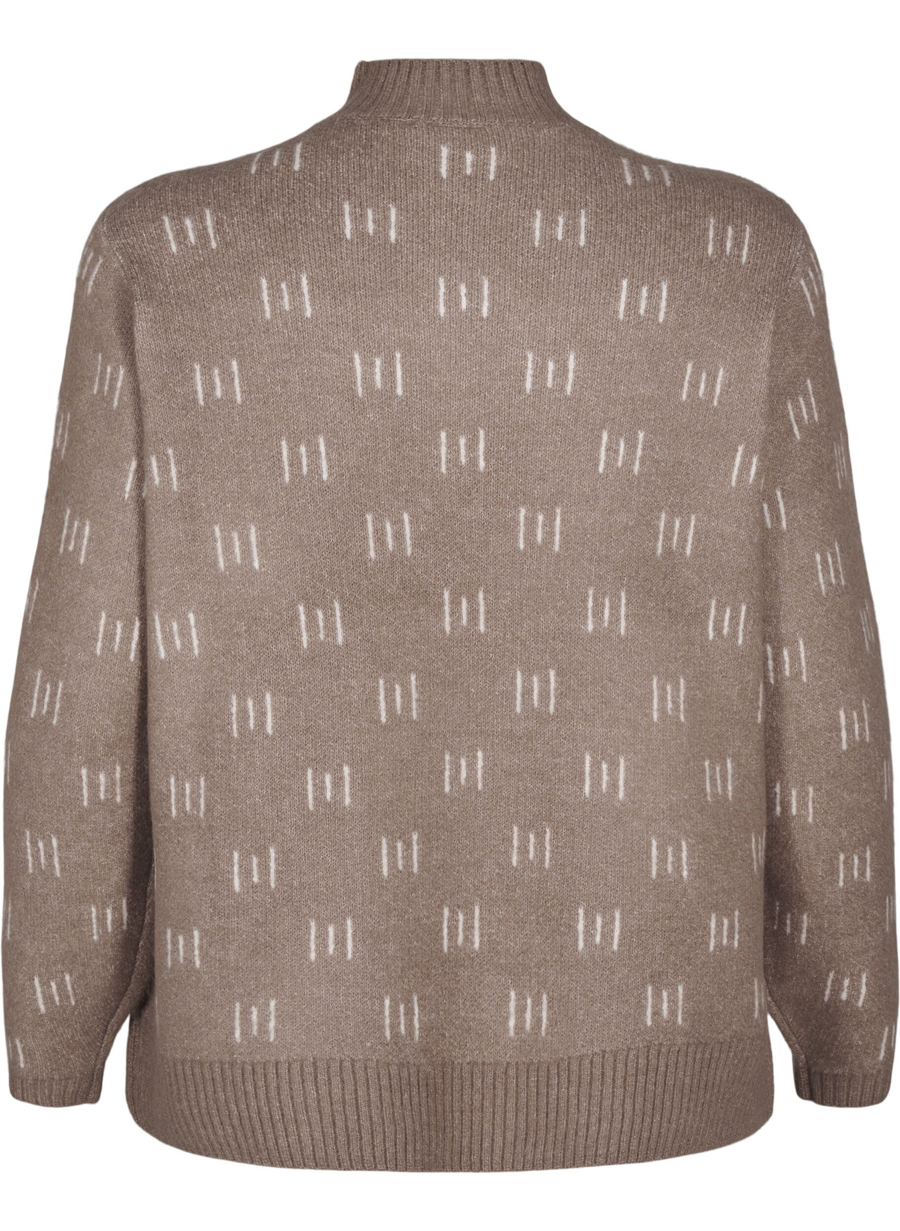 Zizzi Chemisier en tricot avec motif et col montant, Walnut Mel. Comb, Packshot image number 1