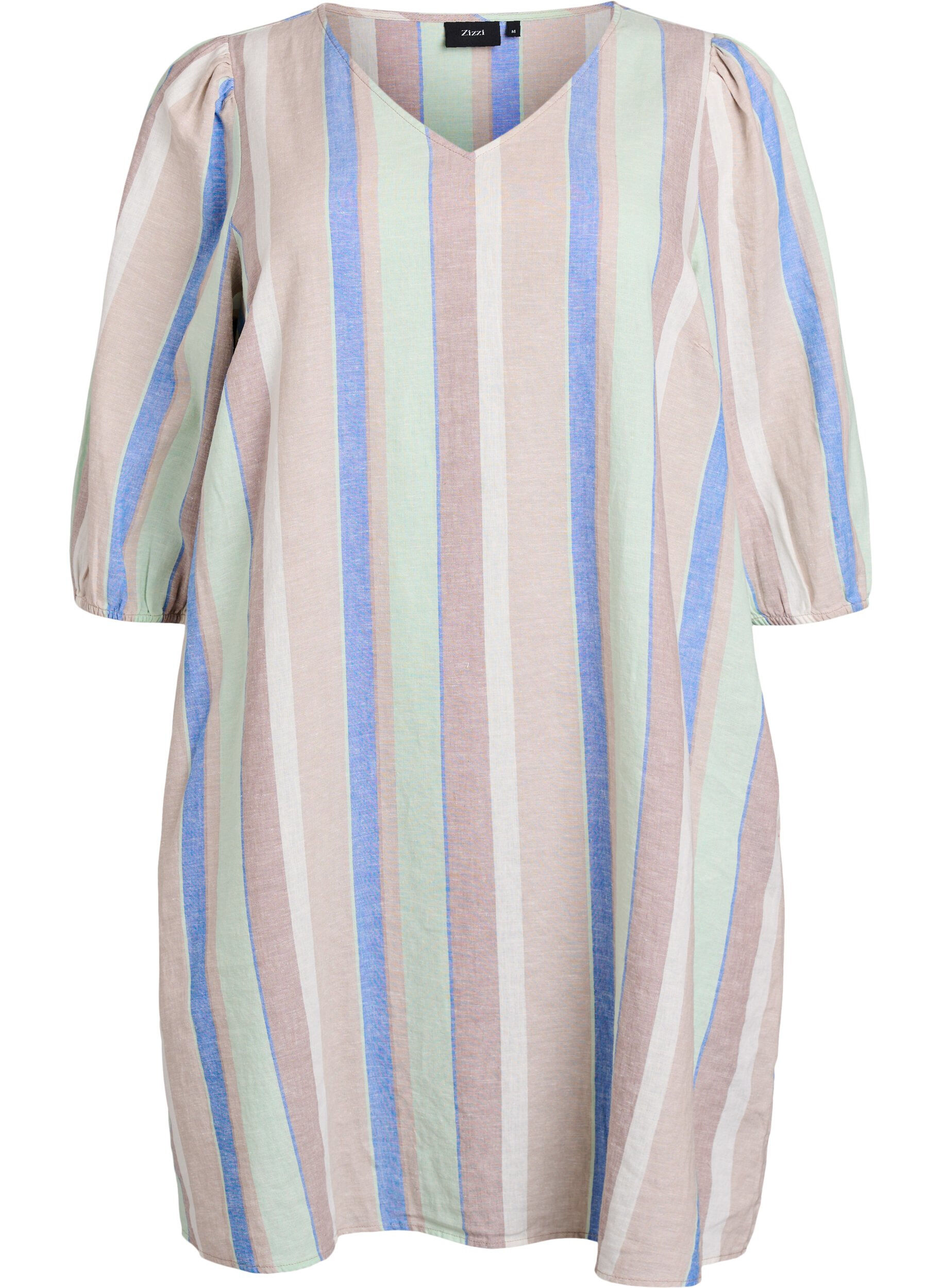 ZizziRobes courtes en lin et viscose &agrave; manches 3/4, Bleu, Packshot image number 0