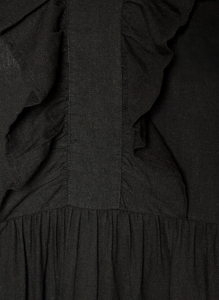 Robe midi sans manches en lin et viscose avec volants, Noir, Packshot image number 2