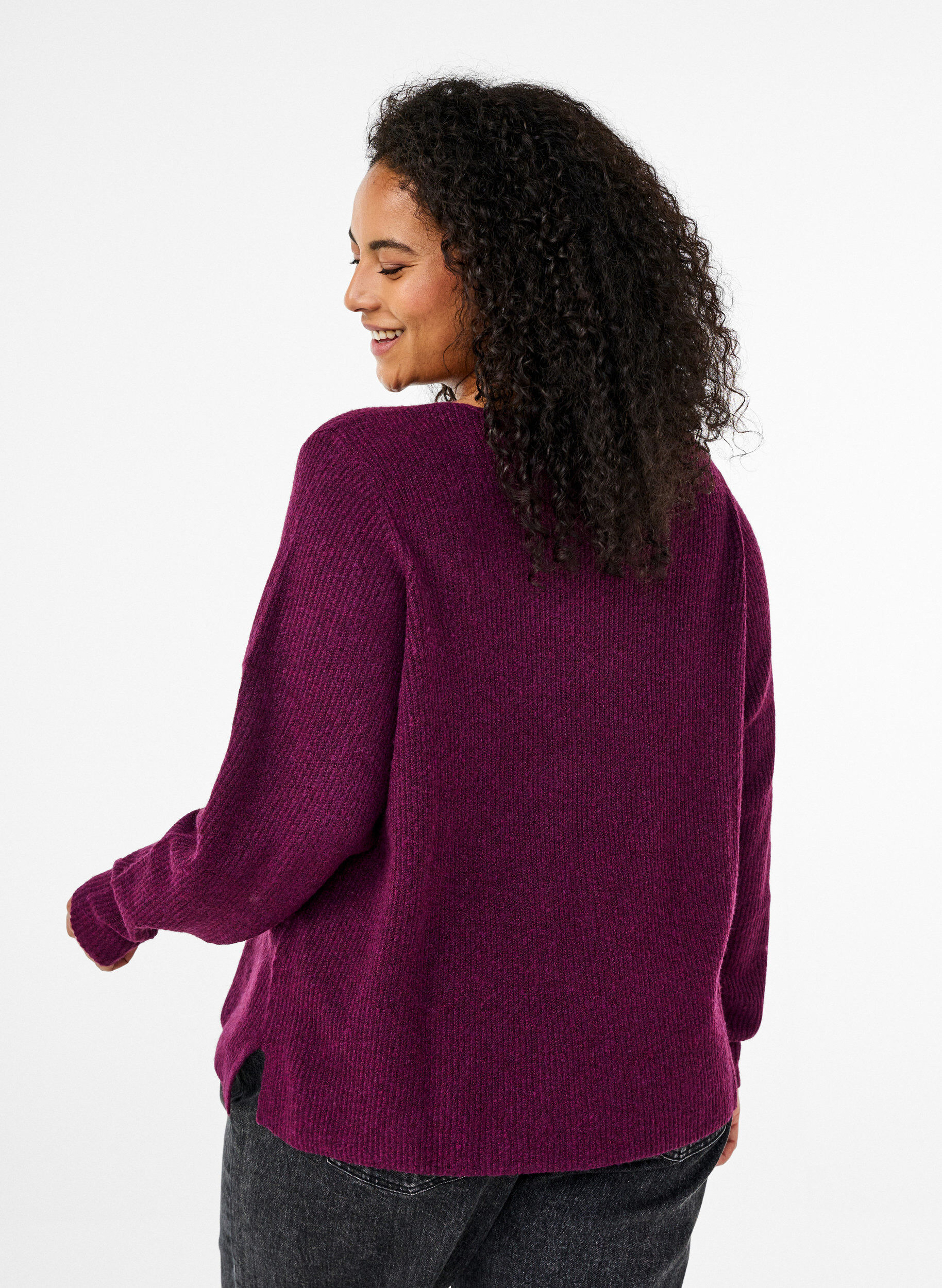 Zizzi Chemisier en maille &agrave; col en V et &agrave; manches longues, Potent P. Black Mel., Model image number 1