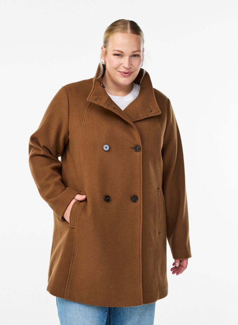 Manteau court &agrave; la coupe &eacute;vas&eacute;e, Marron, Model image number 0