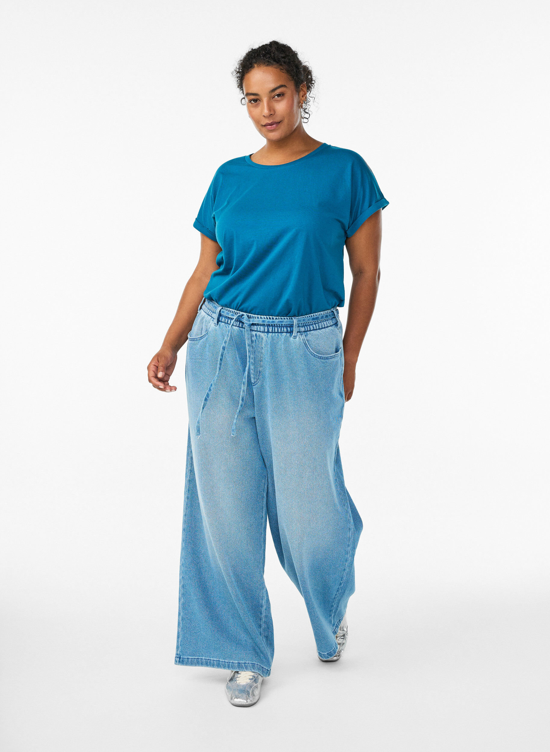 ZizziT-shirt &agrave; manches courtes en coton m&eacute;lang&eacute;, Bleu p&eacute;trole, Model image number 1