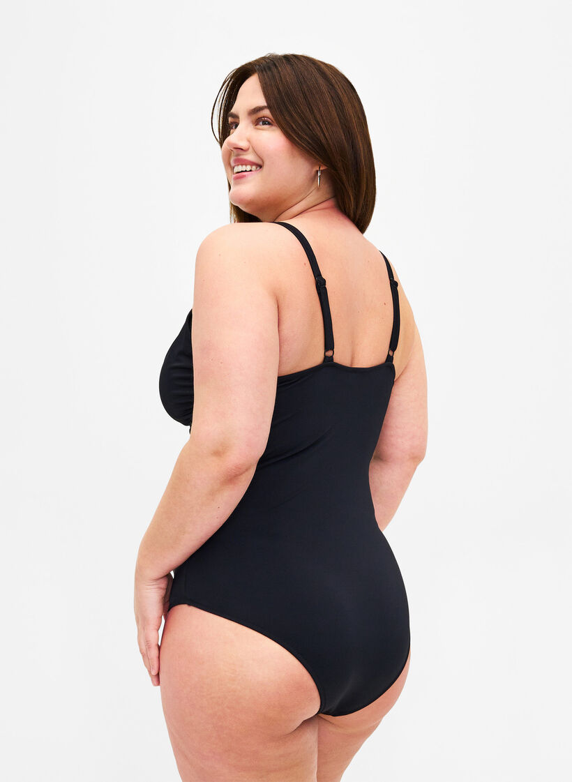 Maillot de bain drapé avec détail d'anneau, Black, Model image number 1