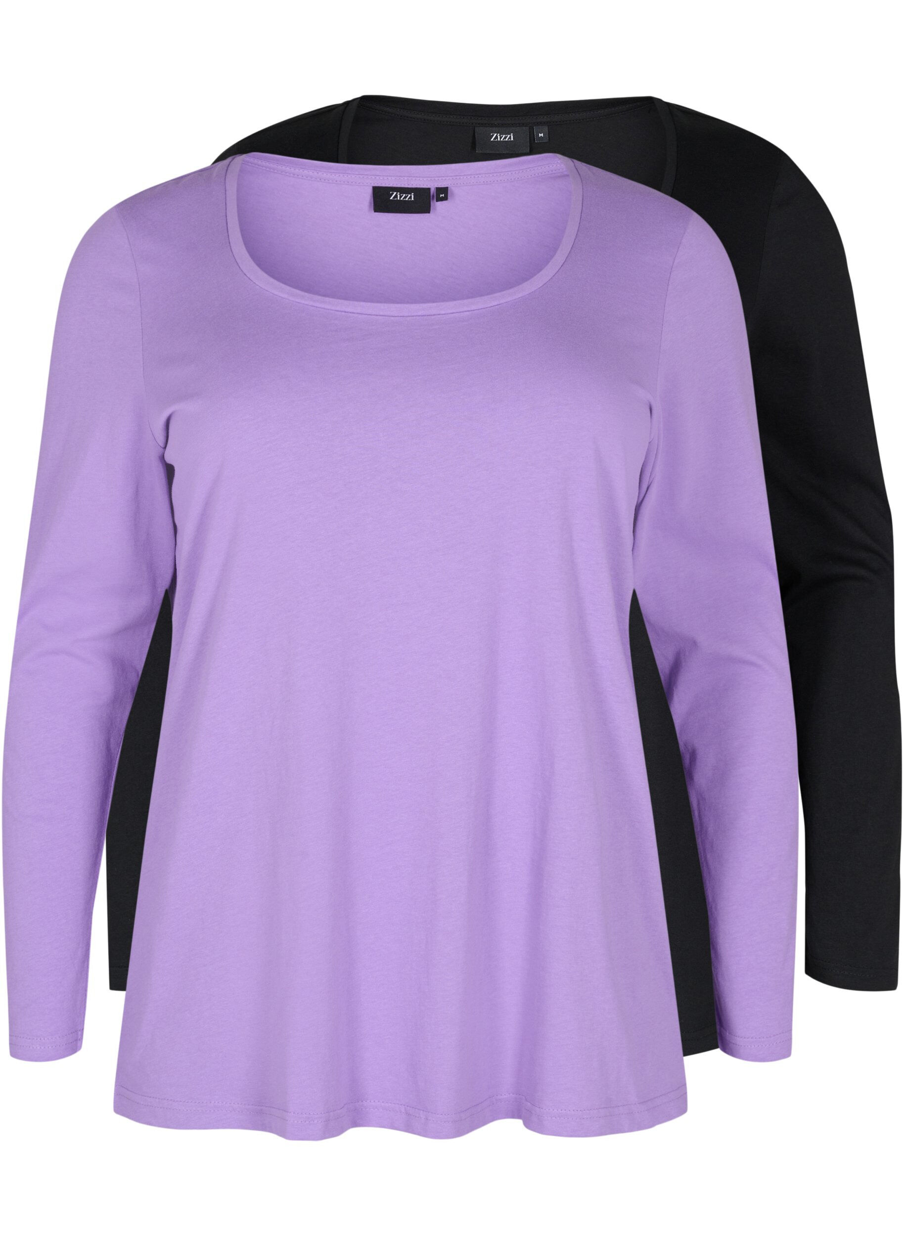 Zizzi Lot de 2 blouses basiques en coton, Paisley Purple/Black, Packshot image number 0