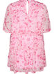 Robe courte effet mousseline &agrave; imprim&eacute; floral et volants &eacute;tag&eacute;s, Rose, Packshot image number 1