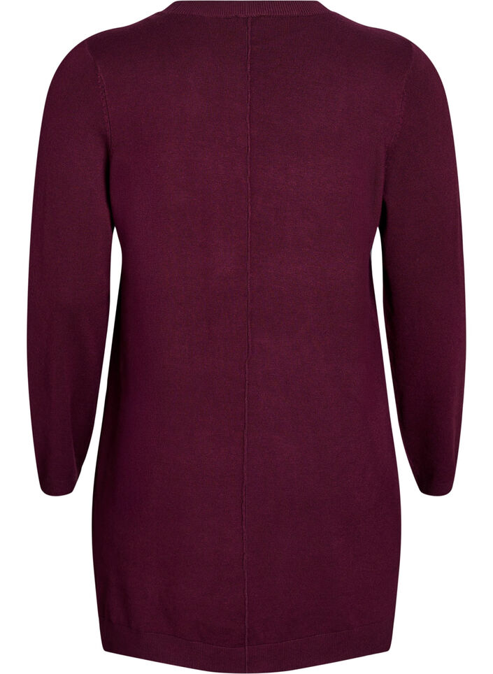Long cardigan tricot&eacute; en m&eacute;lange de viscose, Bordeaux, Packshot image number 1