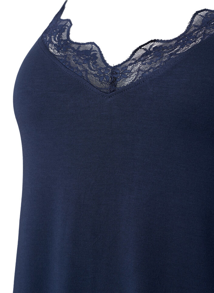 Chemise de nuit avec bord dentelle en viscose, Bleu, Packshot image number 2