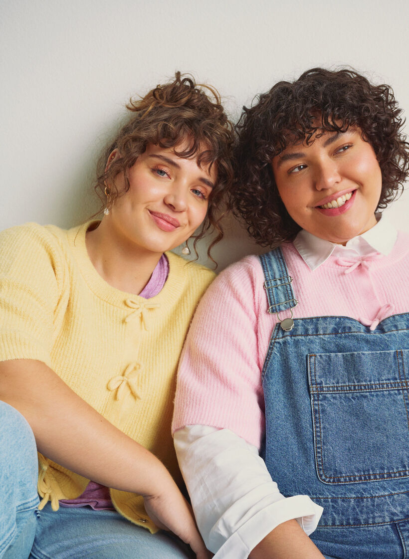 Cardigan en maille à manches courtes avec des nœuds, Jaune clair, Image