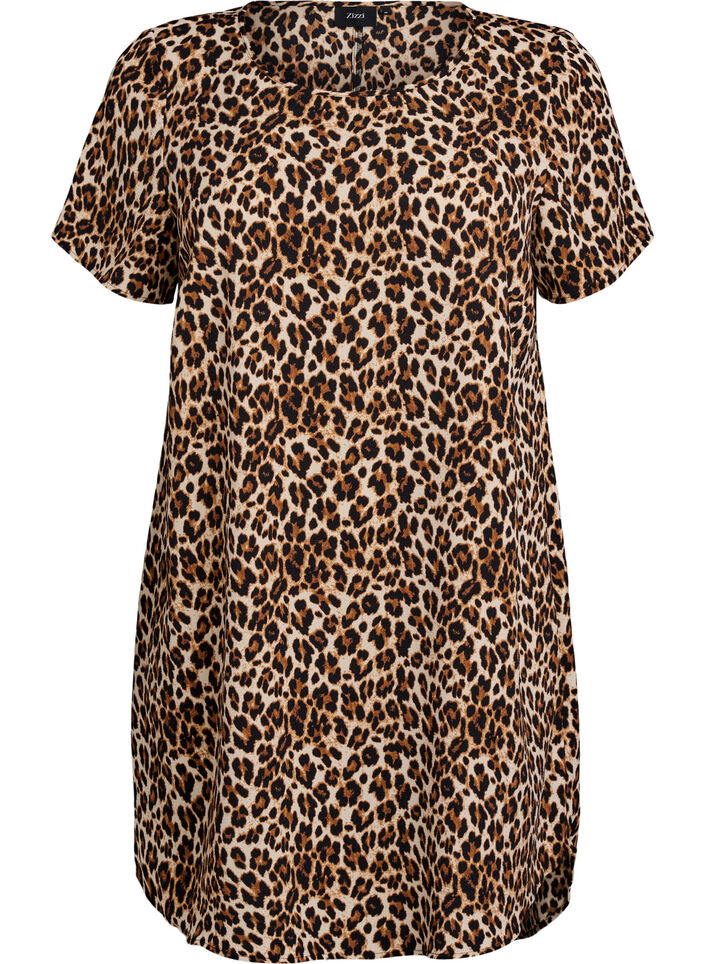 Robe &agrave; manches courtes avec imprim&eacute;, Marron, Packshot image number 0