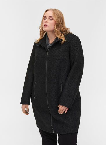 Manteau avec laine et fermeture éclair, Black, Model image number 0