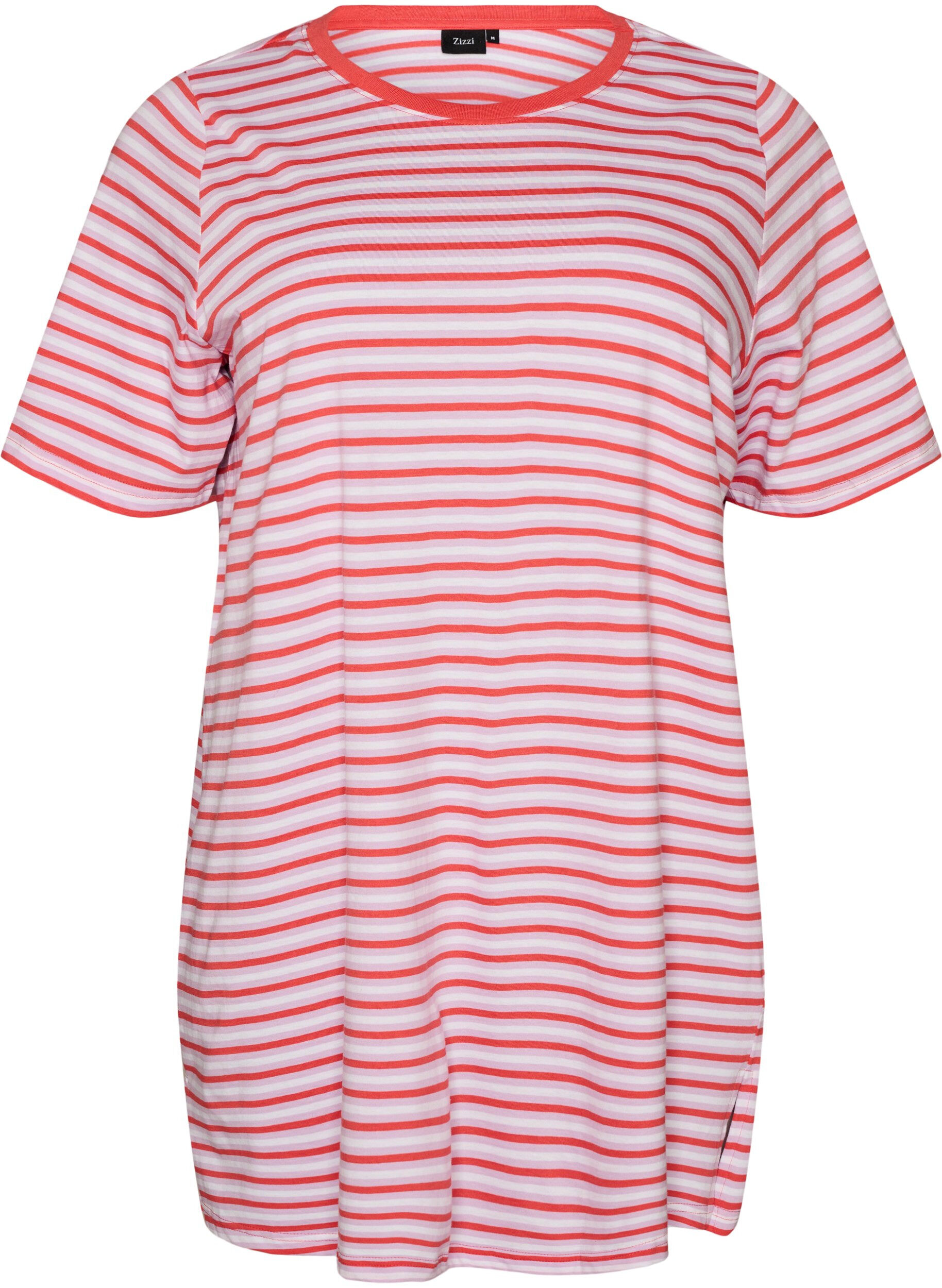ZizziT-shirt long oversize ray&eacute; en coton bio, Violet, Packshot image number 0