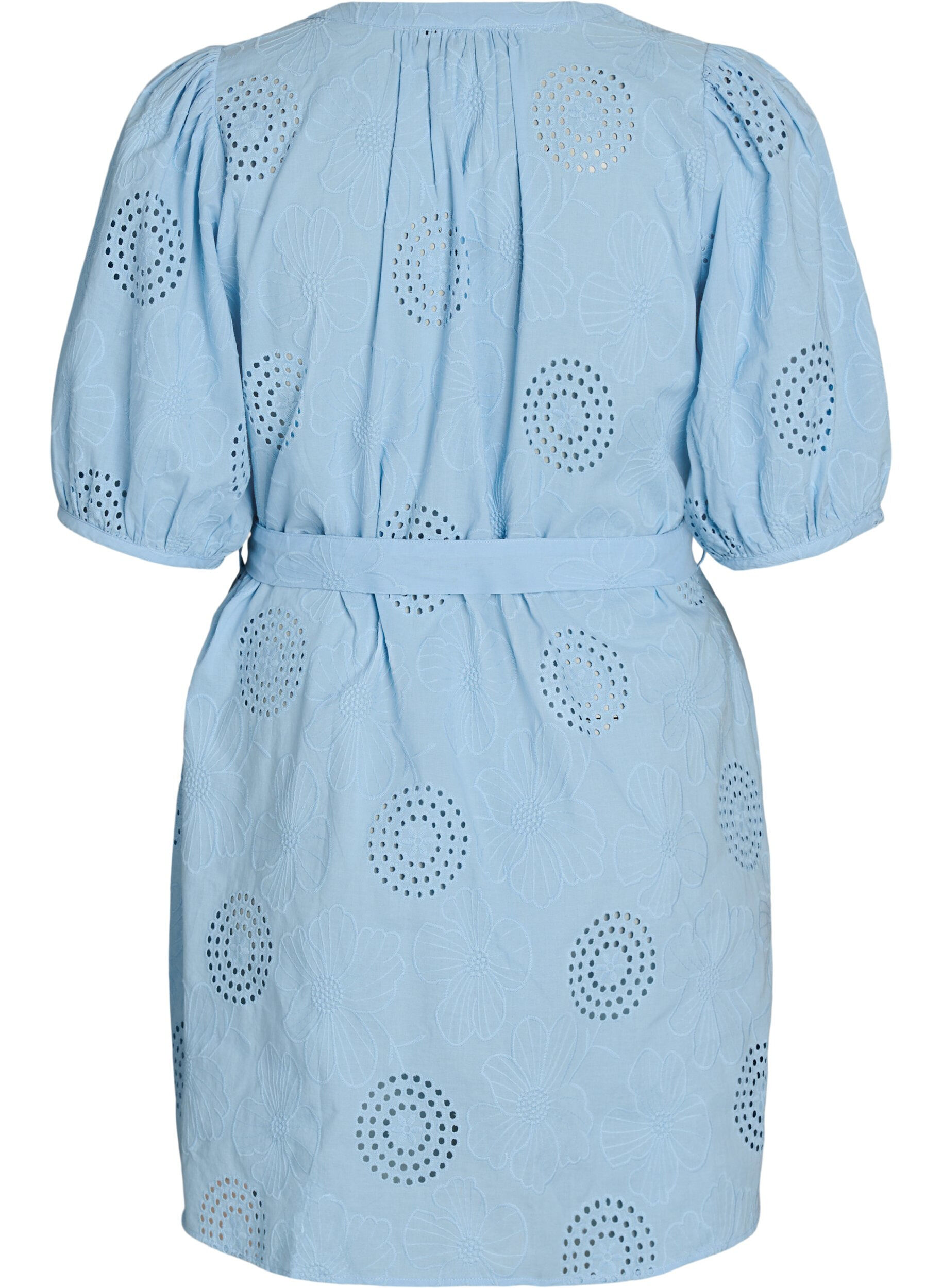 Zizzi Robe courte avec broderies florales et ajour&eacute;es, Bleu Clair, Packshot image number 1