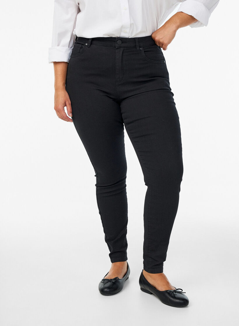 Jean Amy taille haute coupe super slim, Noir, Model image number 2