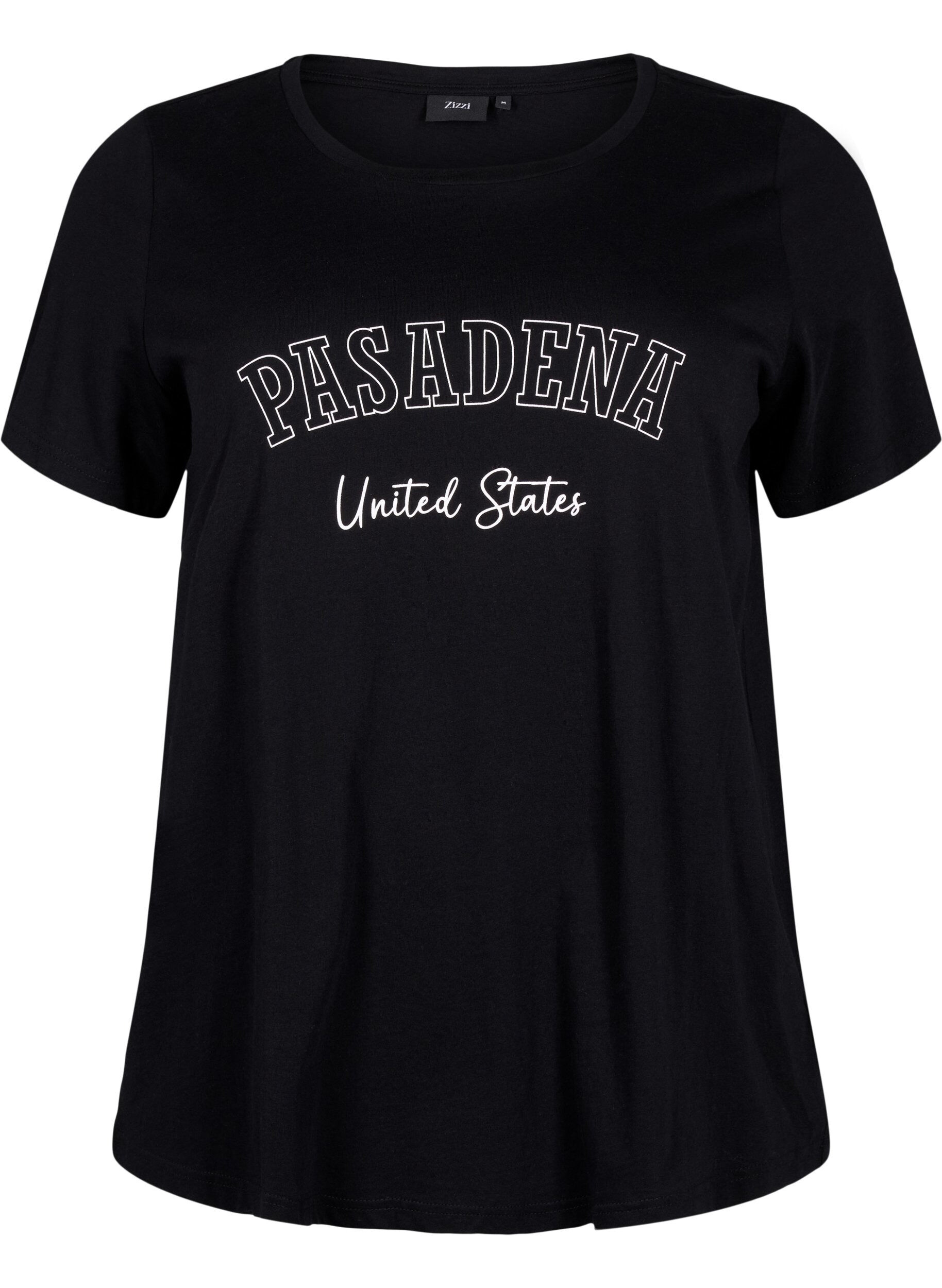 Zizzi T-shirt en coton avec texte, Black W. Pasadena, Packshot image number 0