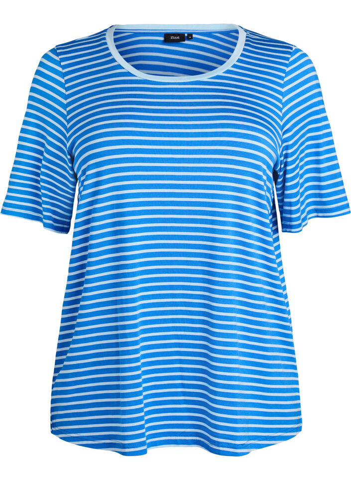 T-shirt en TENCEL&trade; Lyocell &agrave; rayures, Bleu, Packshot image number 0
