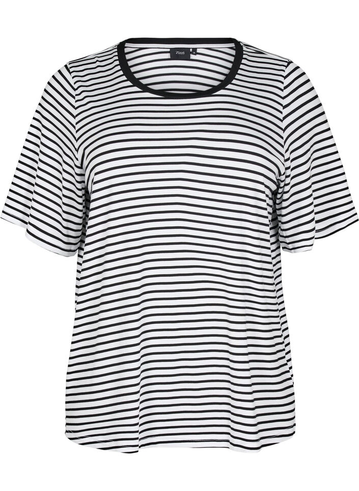 T-shirt avec TENCEL&trade; Lyocell et rayures, Blanc, Packshot image number 0