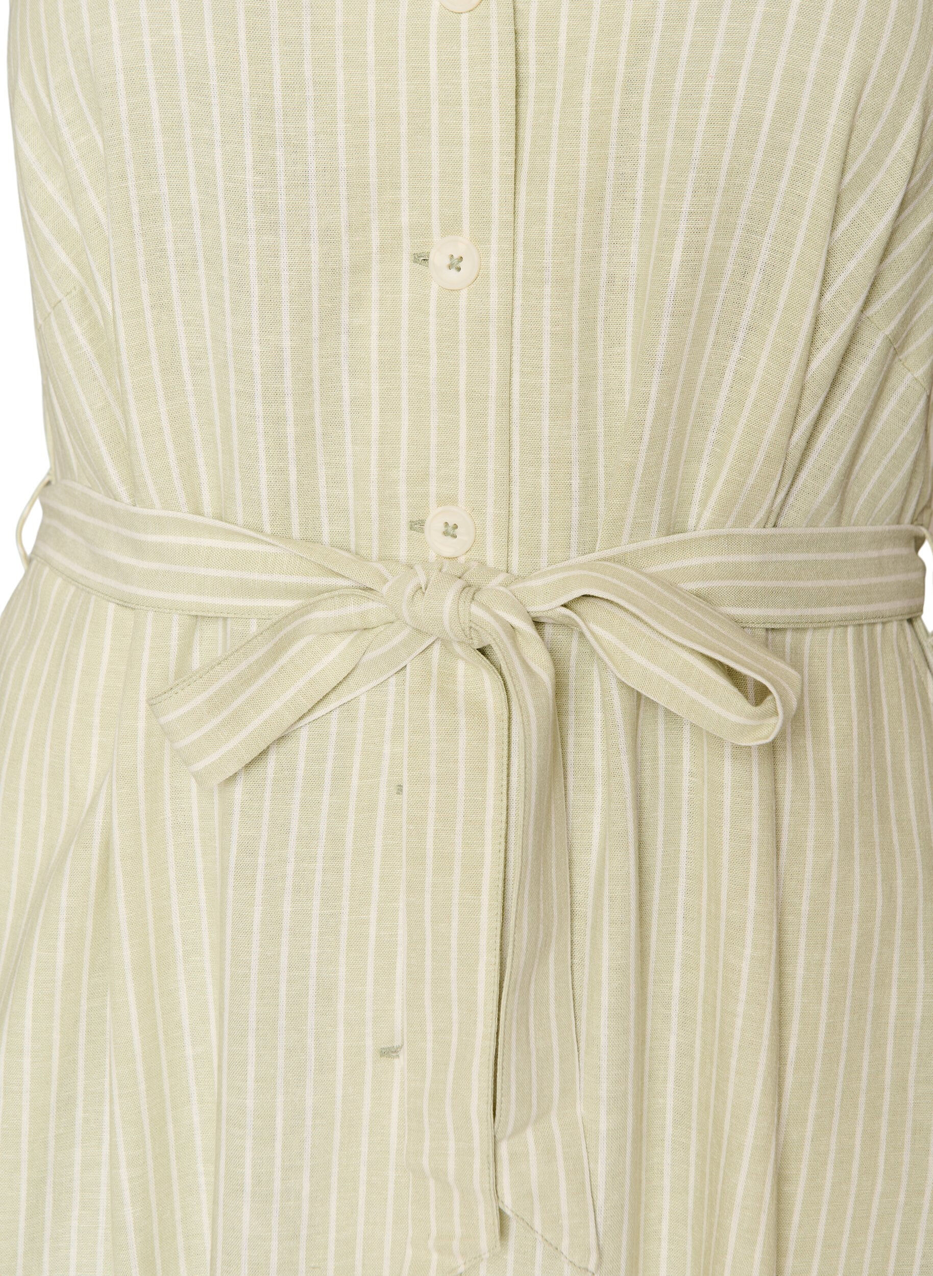 ZizziRobe midi sans manches &agrave; rayures en lin et viscose, Vert clair, Packshot image number 2