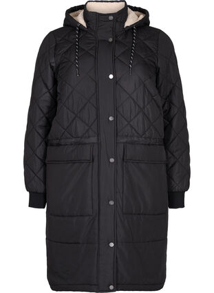 Veste matelassée à capuche et taille ajustable, Black, Packshot image number 0