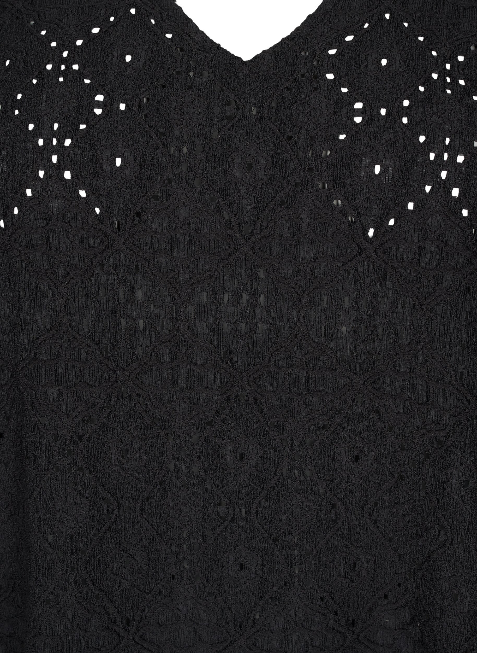 Zizzi Robe courte avec col en&nbsp;V et motifs &agrave; trous, Black, Packshot image number 2
