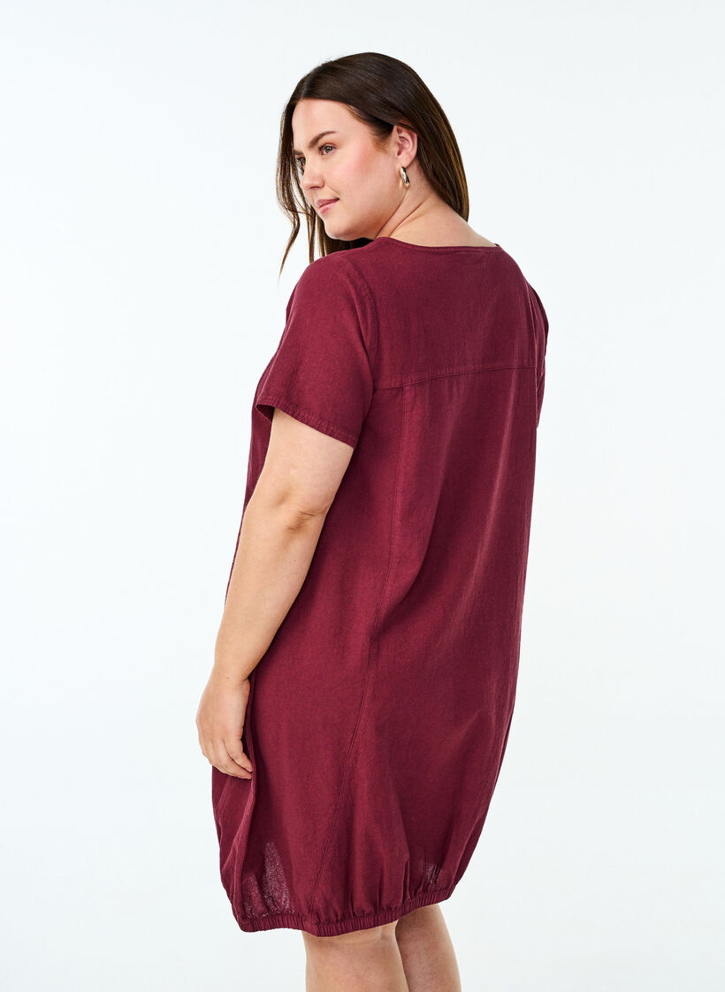 Robe en coton &agrave; manches courtes, Bordeaux fonc&eacute;, Model image number 2