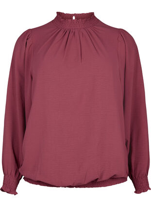 Chemisier blouse de couleur unie à manches longues, Dry Rose, Packshot image number 0