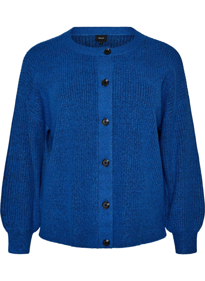 Cardigan en maille c&ocirc;tel&eacute;e avec boutons, Bleu, Packshot image number 0